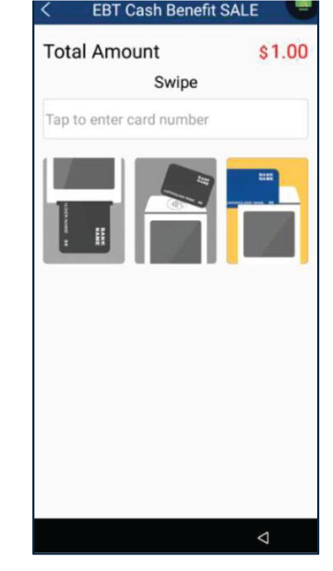 Deslice la tarjeta para completar la transacción de Cash.