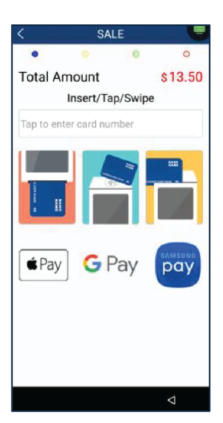 En la pantalla de insertar/tocar/deslizar, el cliente podrá pagar con una tarjeta de crédito o débito.