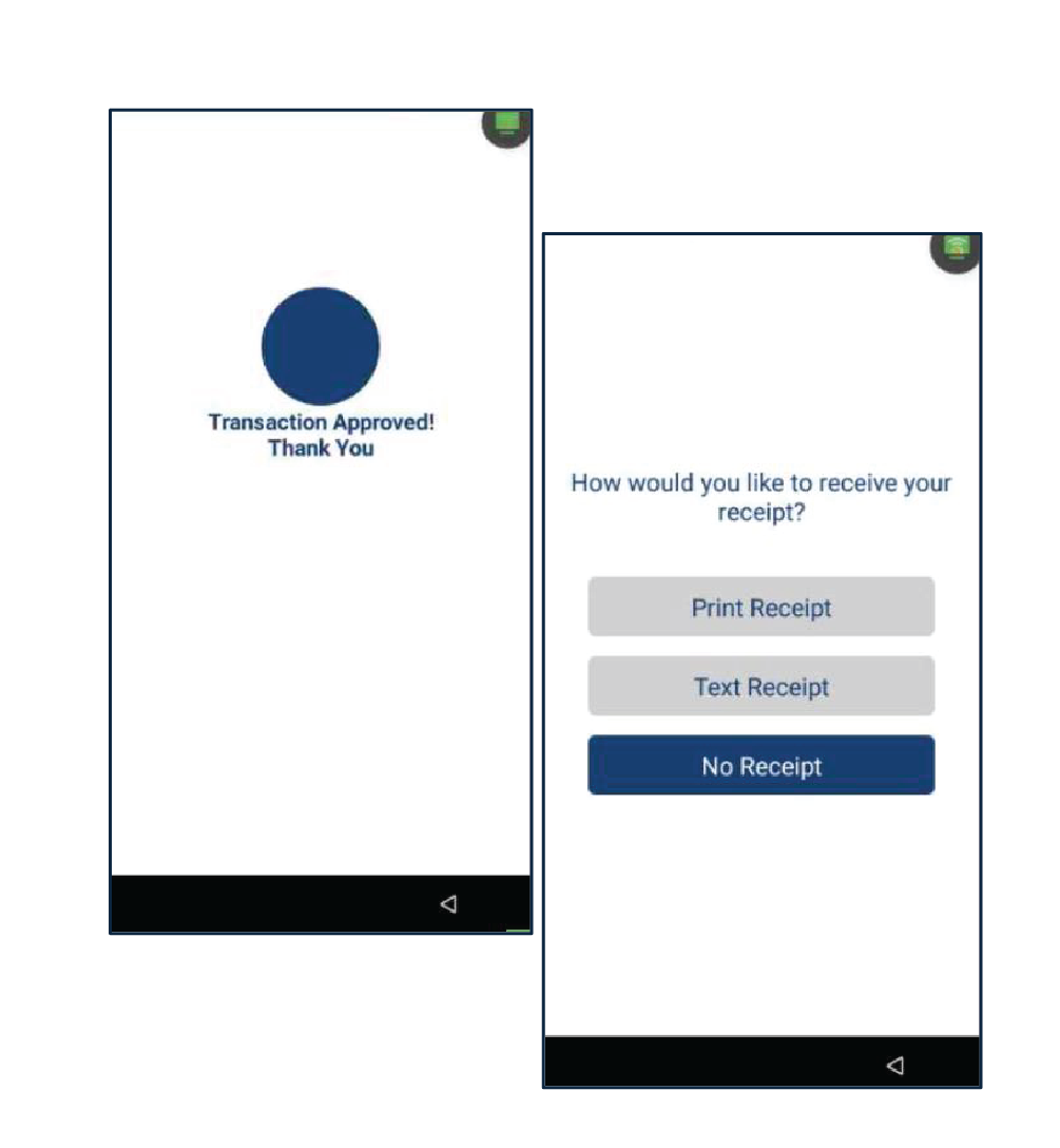Seleccione el método de recibo para el cliente: Print Receipt, Text Receipt or No Receipt