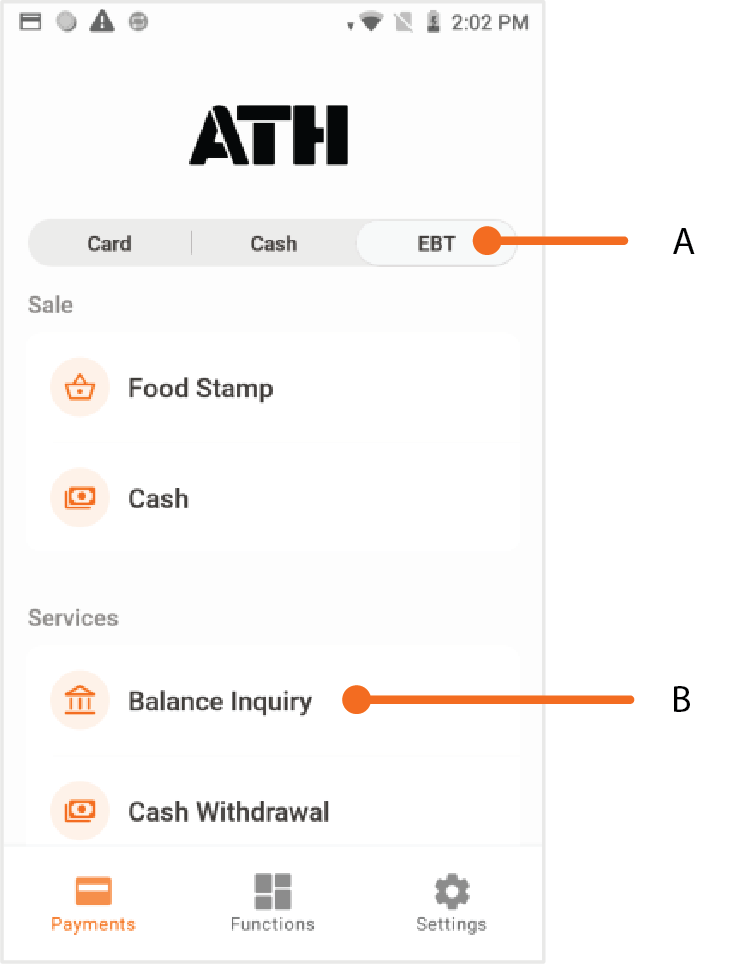 Presione EBT. Luego, presione Balance Inquiry.