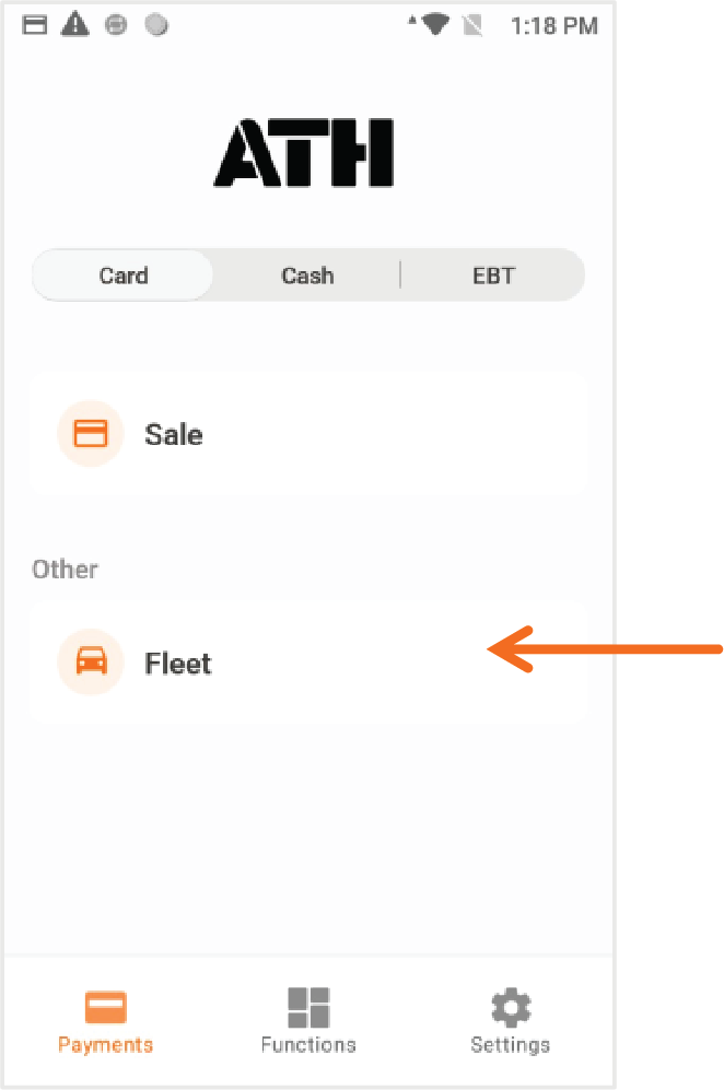 Presione ATH POS localizado en el menú principal. Presione Fleet.