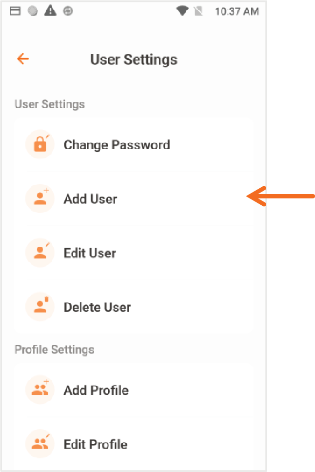 El terminal mostrará los siguientes submenús: User Settings, Profile Settings y Report.