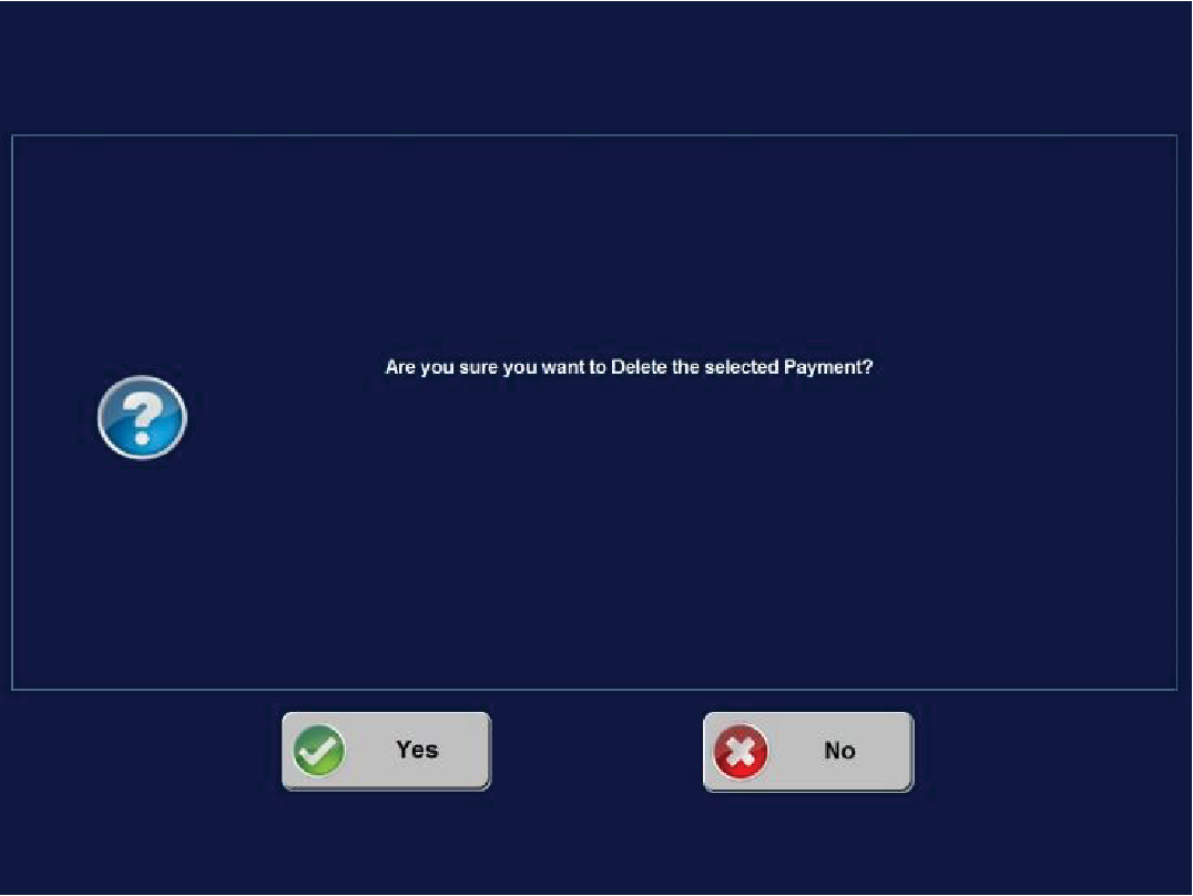 Presione Yes para eliminar el pago. En la pantalla se presenta la transacción anulada (Voiding). Luego, presione Exit para volver a la pantalla principal.